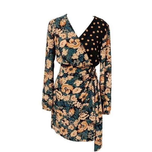 Zara Basic Floral Polka Dot Mixed Print Mini Wrap Dress Size XS - Picture 1 of 7